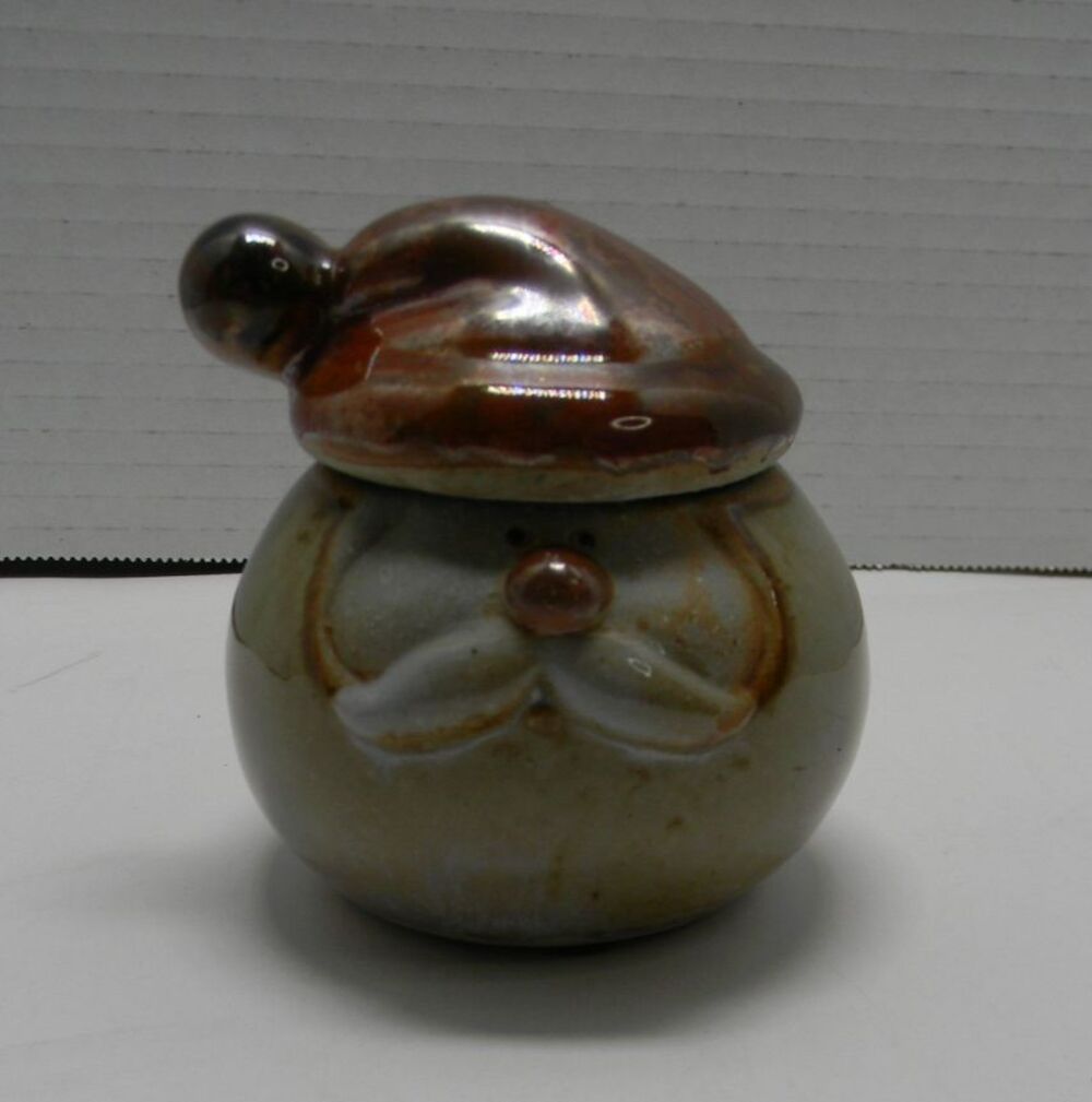 Santa Pottery Trinket Box Candle Holder Holiday Decor EUC